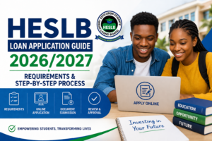 HESLB Loan Application Guide 2026/2027 requirements and step by step process infographic on a laptop screen